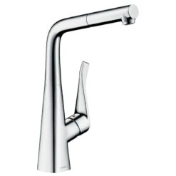 Hansgrohe Metris M71 EcoSmart Single Lever Kitchen Mixer Tap 320 With Pull-Out Spout Single Spray Mode - Chrome - 14781000
