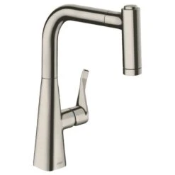 Hansgrohe Metris M71 Single Lever Kitchen Mixer Tap 220 With Pull Out Spray 2 Spray Modes - Stainless Steel - 14834800