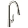 Hansgrohe Focus M42 Single Lever Kitchen Mixer Tap 220 With Pull-Out Spray 2 Spray Modes - Stainless Steel - 71800800