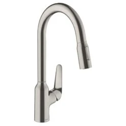 Hansgrohe Focus M42 Single Lever Kitchen Mixer Tap 220 With Pull-Out Spray 2 Spray Modes - Stainless Steel - 71800800