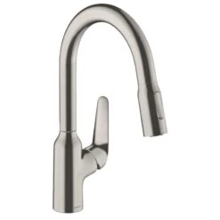 Hansgrohe Focus M42 Single Lever Kitchen Mixer Tap 180 With Pull-Out Spray 2 Spray Modes - Stainless Steel - 71801800