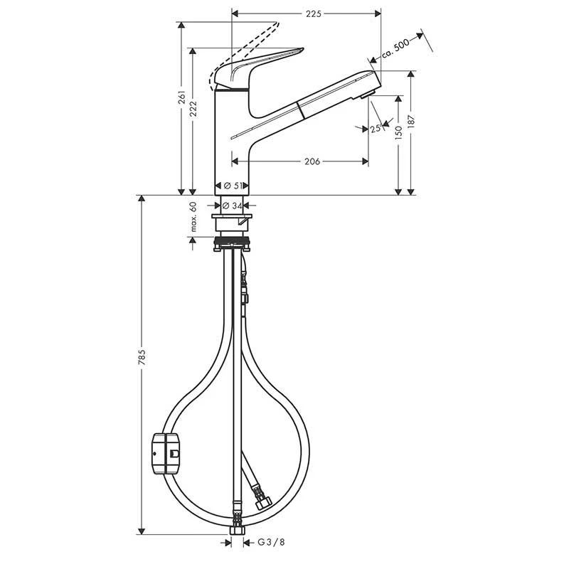 Hansgrohe Focus M42 EcoSmart Single Lever Kitchen Mixer Tap 150 With Pull-Out Spout Single Spray Mode - Chrome - 71865000 2 Hansgrohe Focus M42 EcoSmart Single Lever Kitchen Mixer Tap 150 With Pull-Out Spout Single Spray Mode - Chrome - 71865000 - Image 2