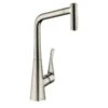 Hansgrohe Metris M71 Single Lever Kitchen Mixer Tap 320 With Pull-Out Spray & Sbox 2 Spray Modes - Stainless Steel - 73801800