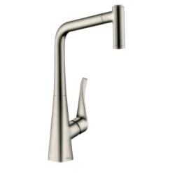 Hansgrohe Metris M71 Single Lever Kitchen Mixer Tap 320 With Pull-Out Spray & Sbox 2 Spray Modes - Stainless Steel - 73801800