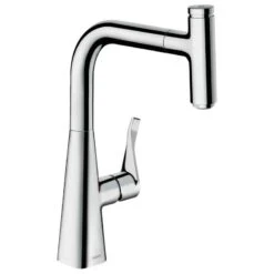 Hansgrohe Metris Select M71 Single Lever Kitchen Mixer Tap 240 With Pull-Out Spout & Sbox Single Spray Mode - Chrome - 73802000