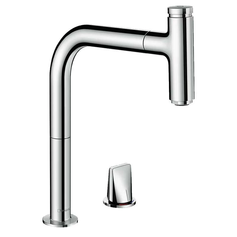 Hansgrohe Metris Select M71 2-Hole Single Lever Kitchen Mixer Tap 200 With Pull-Out Spout & Sbox Single Spray Mode - Chrome - 73804000 1 Hansgrohe Metris Select M71 2-Hole Single Lever Kitchen Mixer Tap 200 With Pull-Out Spout & Sbox Single Spray Mode - Chrome - 73804000