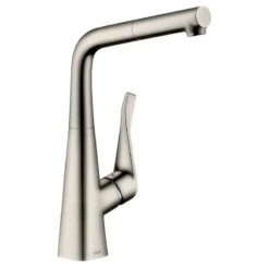 Hansgrohe Metris M71 Single Lever Kitchen Mixer Tap 320 With Pull-Out Spout & Sbox Single Spray Mode - Stainless Steel - 73812800