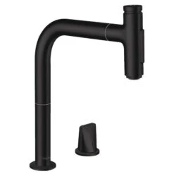 Hansgrohe Metris Select M71 2-Hole Single Lever Kitchen Tap Mixer 200 With Pull-Out Spray & Sbox 2 Spray Modes - Matt Black - 73818670