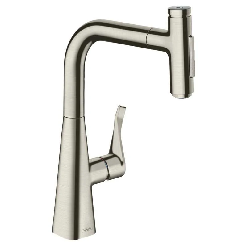 Hansgrohe Metris Select M71 Single Lever Kitchen Mixer Tap With Pull-Out Spray 2 Spray Modes - Stainless Steel - 73822800 1 Hansgrohe Metris Select M71 Single Lever Kitchen Mixer Tap With Pull-Out Spray 2 Spray Modes - Stainless Steel - 73822800