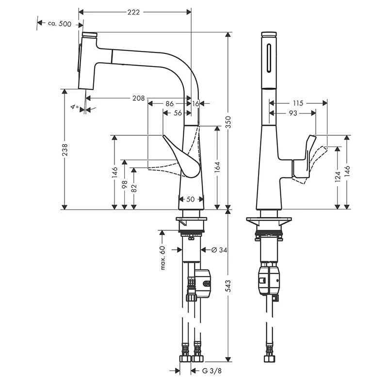 Hansgrohe Metris Select M71 Single Lever Kitchen Mixer Tap With Pull-Out Spray 2 Spray Modes - Stainless Steel - 73822800 2 Hansgrohe Metris Select M71 Single Lever Kitchen Mixer Tap With Pull-Out Spray 2 Spray Modes - Stainless Steel - 73822800 - Image 2