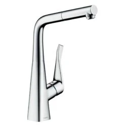 Hansgrohe Metris M71 EcoSmart Single Lever Kitchen Mixer Tap 320 With Pull-Out Spout & Sbox Single Spray Mode - Chrome - 73828000