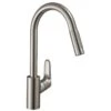 Hansgrohe Focus M41 Single Lever Kitchen Mixer Tap 240 With Pull-Out Spray & Sbox 2 Spray Modes - Stainless Steel - 73880800