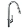 Hansgrohe Focus M41 Single Lever Kitchen Mixer Tap 240 EcoSmart With Pull-Out Spray & Sbox 2 Spray Modes - Chrome - 73895000