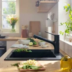 Hansgrohe Zesis M33 Single Lever Kitchen Mixer Tap 150 With Pull-Out Spray 2Jet - Matt Black - 74800670 -Blanco Shop h a hansgrohe 74800670 lifestyle1