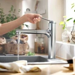 Hansgrohe Zesis M33 Single Lever Kitchen Mixer Tap 160 With Pull-Out Spray 2Jet - Chrome - 74801000 -Blanco Shop h a hansgrohe 74801000 lifestyle