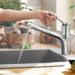 Hansgrohe Zesis M33 Single Lever Kitchen Mixer Tap 150 With Pull-Out Spray 2Jet Sbox Lite - Chrome - 74803000 -Blanco Shop h a hansgrohe 74803000 lifestyle