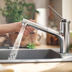 Hansgrohe Zesis M33 Single Lever Kitchen Mixer Tap 150 With Pull-Out Spray 2Jet Sbox Lite - Chrome - 74803000 -Blanco Shop h a hansgrohe 74803000 lifestyle1