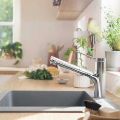 Hansgrohe Zesis M33 Single Lever Kitchen Mixer Tap 150 With Pull-Out Spray 2Jet Sbox Lite - Chrome - 74803000 -Blanco Shop h a hansgrohe 74803000 lifestyle2