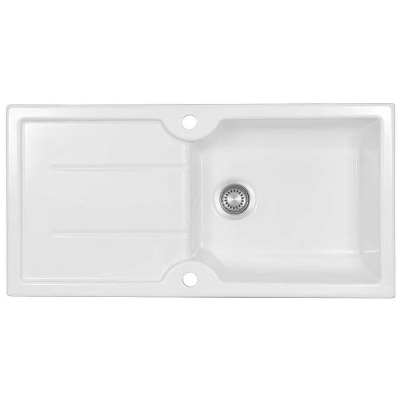 Thomas Denby Harmony XL 1 Bowl Reversible Ceramic Kitchen Sink & Drainer - White - HAR1010WH 1 Thomas Denby Harmony XL 1 Bowl Reversible Ceramic Kitchen Sink & Drainer - White - HAR1010WH