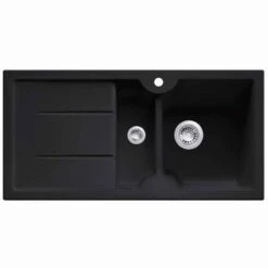 Thomas Denby Harmony MB 1.5 Bowl Reversible Ceramic Kitchen Sink & Drainer - Black Satin - HAR1020BL