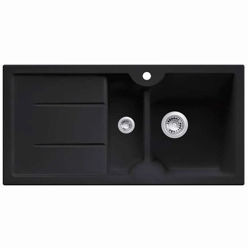 Thomas Denby Harmony MB 1.5 Bowl Reversible Ceramic Kitchen Sink & Drainer - Black Satin - HAR1020BL 1 Thomas Denby Harmony MB 1.5 Bowl Reversible Ceramic Kitchen Sink & Drainer - Black Satin - HAR1020BL