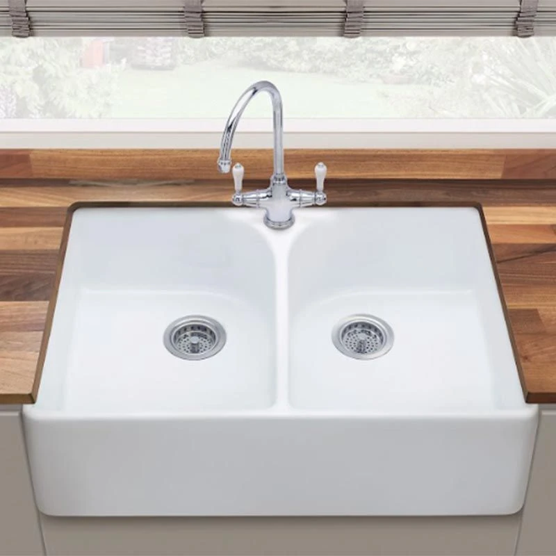 Thomas Denby Heritage 800 Ceramic Double Bowl Kitchen Sink - White - HER800 1 Thomas Denby Heritage 800 Ceramic Double Bowl Kitchen Sink - White - HER800