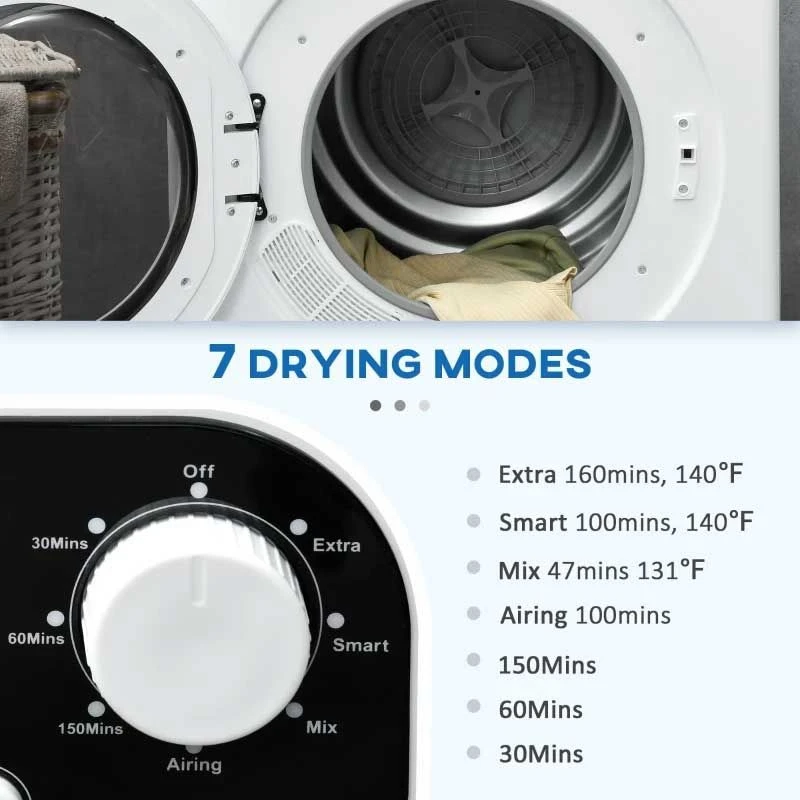 HOMCOM 6kg Vented Freestanding & Wall Mounted Tumble Dryer With 7 Programmers - White - 853-025V70WT 4 HOMCOM 6kg Vented Freestanding & Wall Mounted Tumble Dryer With 7 Programmers - White - 853-025V70WT - Image 4