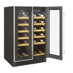 Hoover H500 HWCB 60D UK/N 60cm 2-Door Wine Cooler - Black Glass & Stainless Steel -Blanco Shop h o hoover hwcb60dukn side