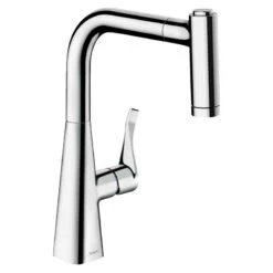 Hansgrohe Metris M71 Single Lever Kitchen Mixer Tap 220 With Pull Out Spray 2 Spray Modes - Chrome - 14834000