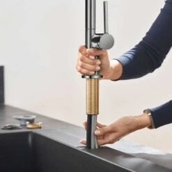 Hansgrohe Talis M54 Single Lever Kitchen Mixer Tap 210 With Pull-Out Spray & Sbox 2 Spray Modes - Brushed Black Chrome - 72801340 -Blanco Shop hansgrohe 72801340 lifestyle1