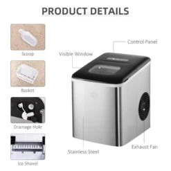 HOMCOM 12kg Portable Countertop Ice Maker Machine - Stainless Steel & Black - 800-075V70 19 HOMCOM 12kg Portable Countertop Ice Maker Machine - Stainless Steel & Black - 800-075V70 -Blanco Shop homcom 800075v70 features