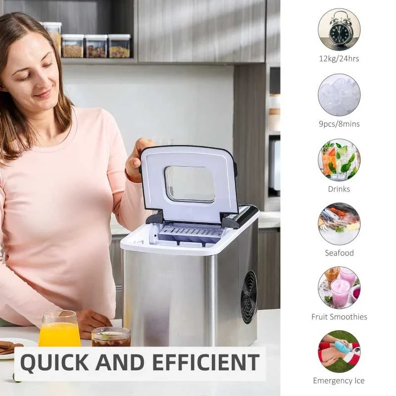HOMCOM 12kg Portable Countertop Ice Maker Machine - Stainless Steel & Black - 800-075V70 8 HOMCOM 12kg Portable Countertop Ice Maker Machine - Stainless Steel & Black - 800-075V70 - Image 8