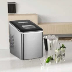 HOMCOM 12kg Portable Countertop Ice Maker Machine - Stainless Steel & Black - 800-075V70