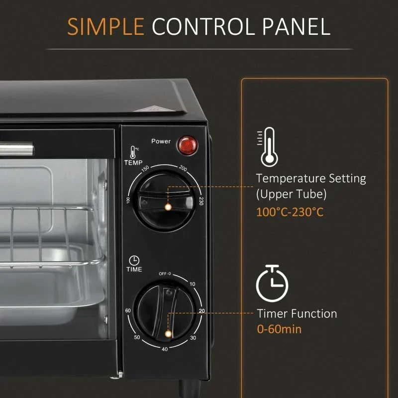 HOMCOM 750W 9 Litre Mini Countertop Oven & Grill - Black - 800-088 10 HOMCOM 750W 9 Litre Mini Countertop Oven & Grill - Black - 800-088 - Image 10