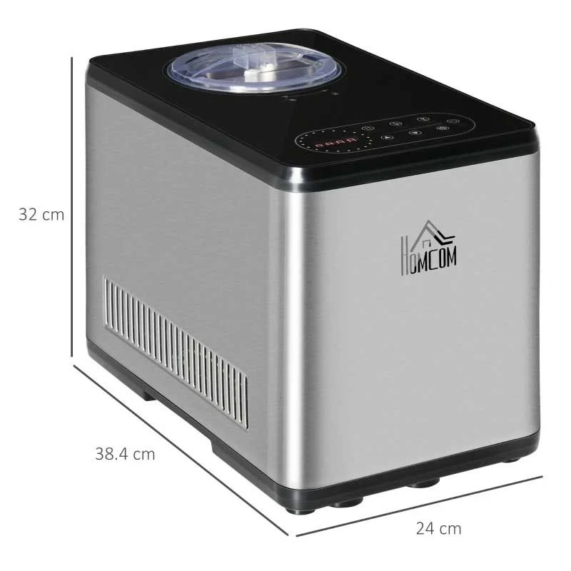 HOMCOM 1.5 Litre Ice Cream Maker - Stainless Steel - 800-116V70 2 HOMCOM 1.5 Litre Ice Cream Maker - Stainless Steel - 800-116V70 - Image 2