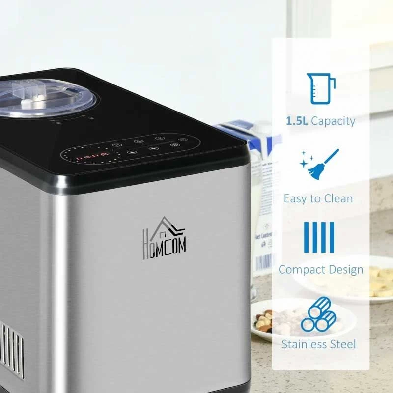 HOMCOM 1.5 Litre Ice Cream Maker - Stainless Steel - 800-116V70 9 HOMCOM 1.5 Litre Ice Cream Maker - Stainless Steel - 800-116V70 - Image 9