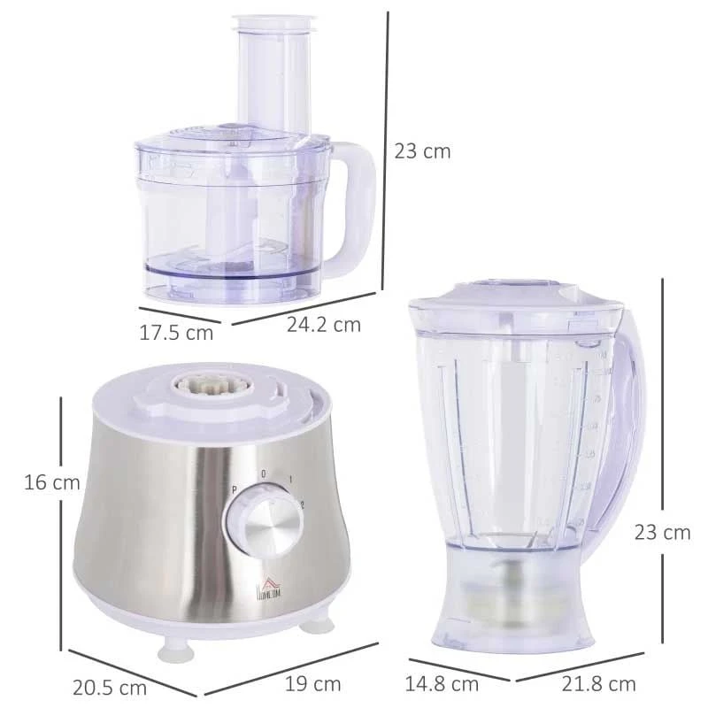HOMCOM 500W 1.5 Litre Food Processor - Silver - 800-140V70 2 HOMCOM 500W 1.5 Litre Food Processor - Silver - 800-140V70 - Image 2