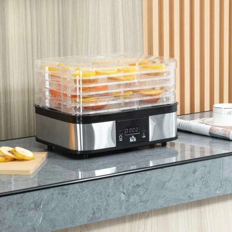 HOMCOM 245W 5 Tier Food Dehydrator - Silver - 800-142V70 1 HOMCOM 245W 5 Tier Food Dehydrator - Silver - 800-142V70