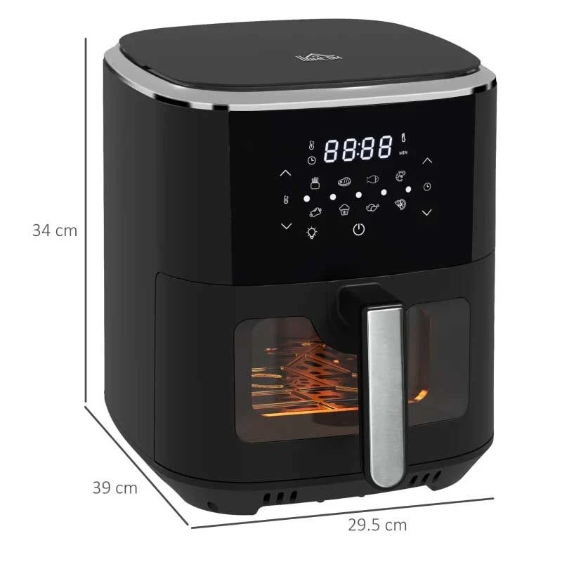 HOMCOM 1500W 6.7 Litre Air Fryer With Digital Display - Black - 800-147V71BK 2 HOMCOM 1500W 6.7 Litre Air Fryer With Digital Display - Black - 800-147V71BK - Image 2