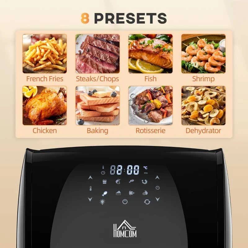 HOMCOM 1800W 12 Litre Air Fryer With Digital Display - Black - 800-149V70 6 HOMCOM 1800W 12 Litre Air Fryer With Digital Display - Black - 800-149V70 - Image 6