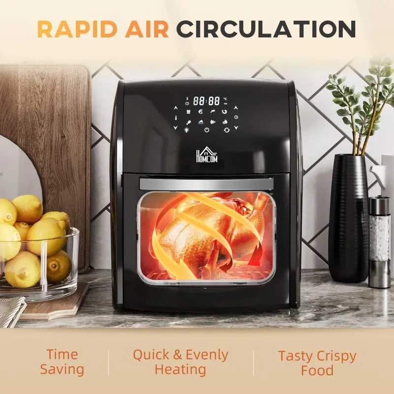 HOMCOM 1800W 12 Litre Air Fryer With Digital Display - Black - 800-149V70 7 HOMCOM 1800W 12 Litre Air Fryer With Digital Display - Black - 800-149V70 - Image 7