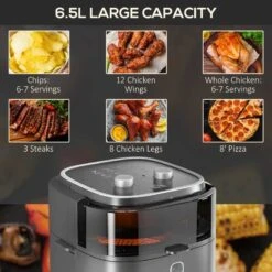 HOMCOM 1350W 6.5 Litre Family Size Air Fryer With Rapid Air Circulation - Grey - 800-164V70GY 18 HOMCOM 1350W 6.5 Litre Family Size Air Fryer With Rapid Air Circulation - Grey - 800-164V70GY -Blanco Shop homcom 800164v70gy capacity