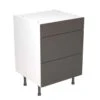 Kitchen Kit Slab 600mm 3 Drawer Base Cabinet - Super Gloss - Graphite - Flatpacked - FKKF0406