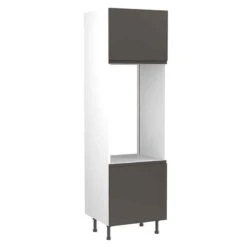 Kitchen Kit J-Pull 600mm Tall Double Oven Housing - Super Gloss - Graphite -Flatpacked - FKKJ0421