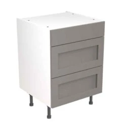Kitchen Kit Rigid Shaker 600mm 3 Drawer Base Cabinet - Ultra Matt - Dust Grey - Pre-Assembled - RKKH0806
