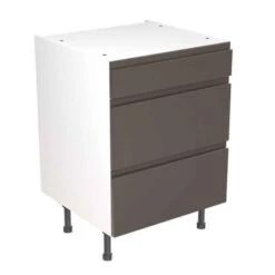 Kitchen Kit Rigid J-Pull 600mm 3 Drawer Base Cabinet - Super Gloss - Graphite - Pre-Assembled - RKKJ0406
