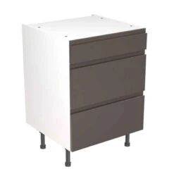 Kitchen Kit Rigid J-Pull 600mm 3 Drawer Base Cabinet - Ultra Matt - Graphite - Pre-Assembled - RKKJ0906