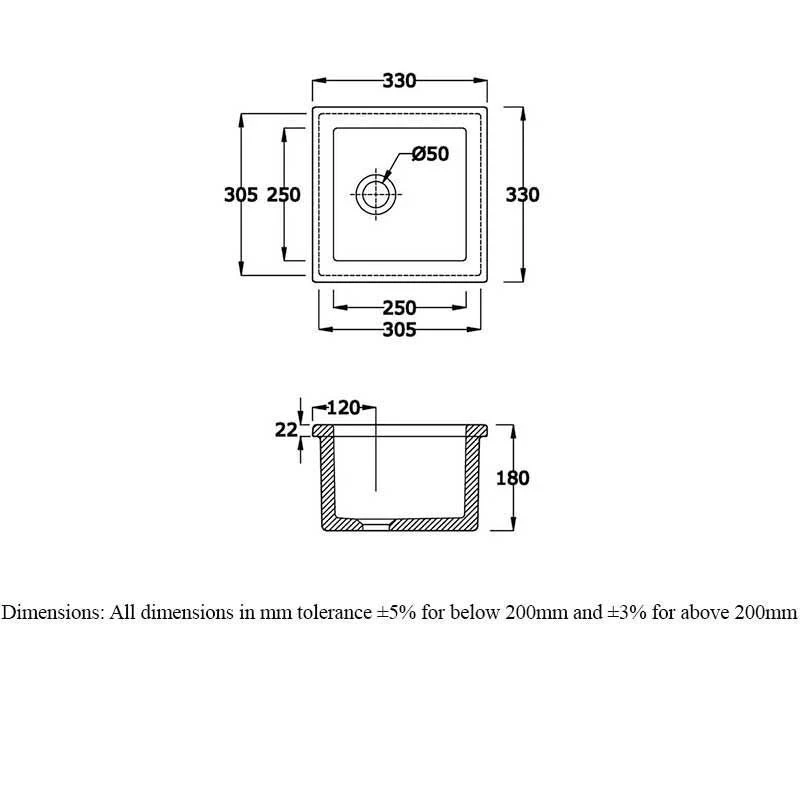 RAK Ceramics Ceramic Laboratory Sink 2 330 X 330 X 180mm - LABSINK2 2 RAK Ceramics Ceramic Laboratory Sink 2 330 X 330 X 180mm - LABSINK2 - Image 2