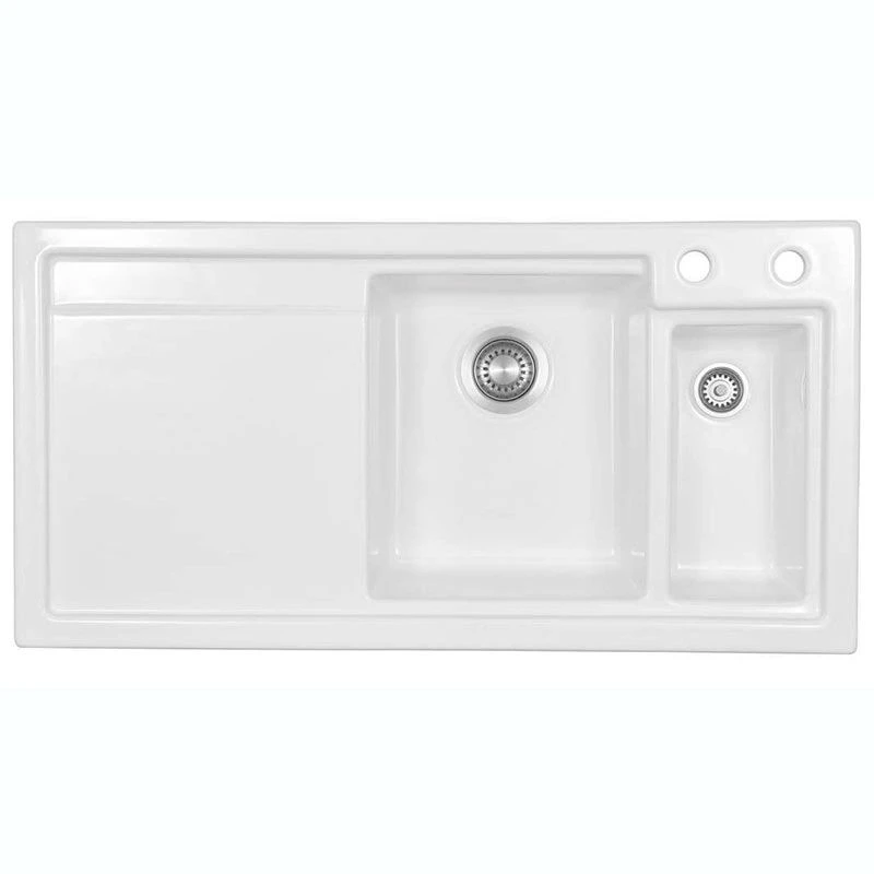 Thomas Denby Lydian Chef 1.5 Bowl Kitchen Sink & LH Drainer - White Gloss - LYD1020LWH 1 Thomas Denby Lydian Chef 1.5 Bowl Kitchen Sink & LH Drainer - White Gloss - LYD1020LWH