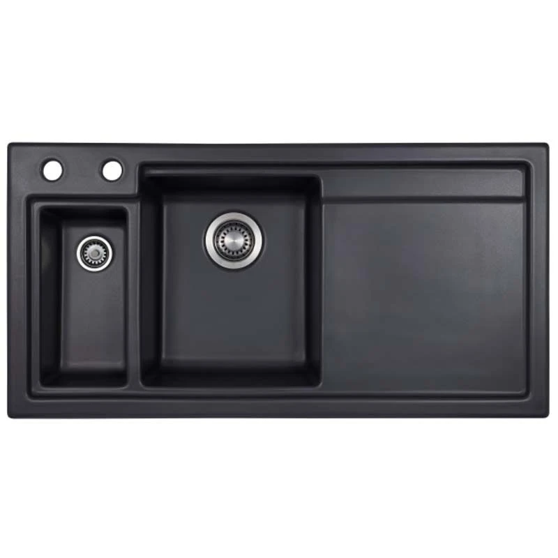 Thomas Denby Lydian Chef 1.5 Bowl Kitchen Sink & RH Drainer - Black Satin - LYD1020RBL 1 Thomas Denby Lydian Chef 1.5 Bowl Kitchen Sink & RH Drainer - Black Satin - LYD1020RBL